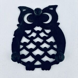 Cast Iron Owl Trivet Black Decorative Kitchen Utensil Pot Holder Home Decor Vtg